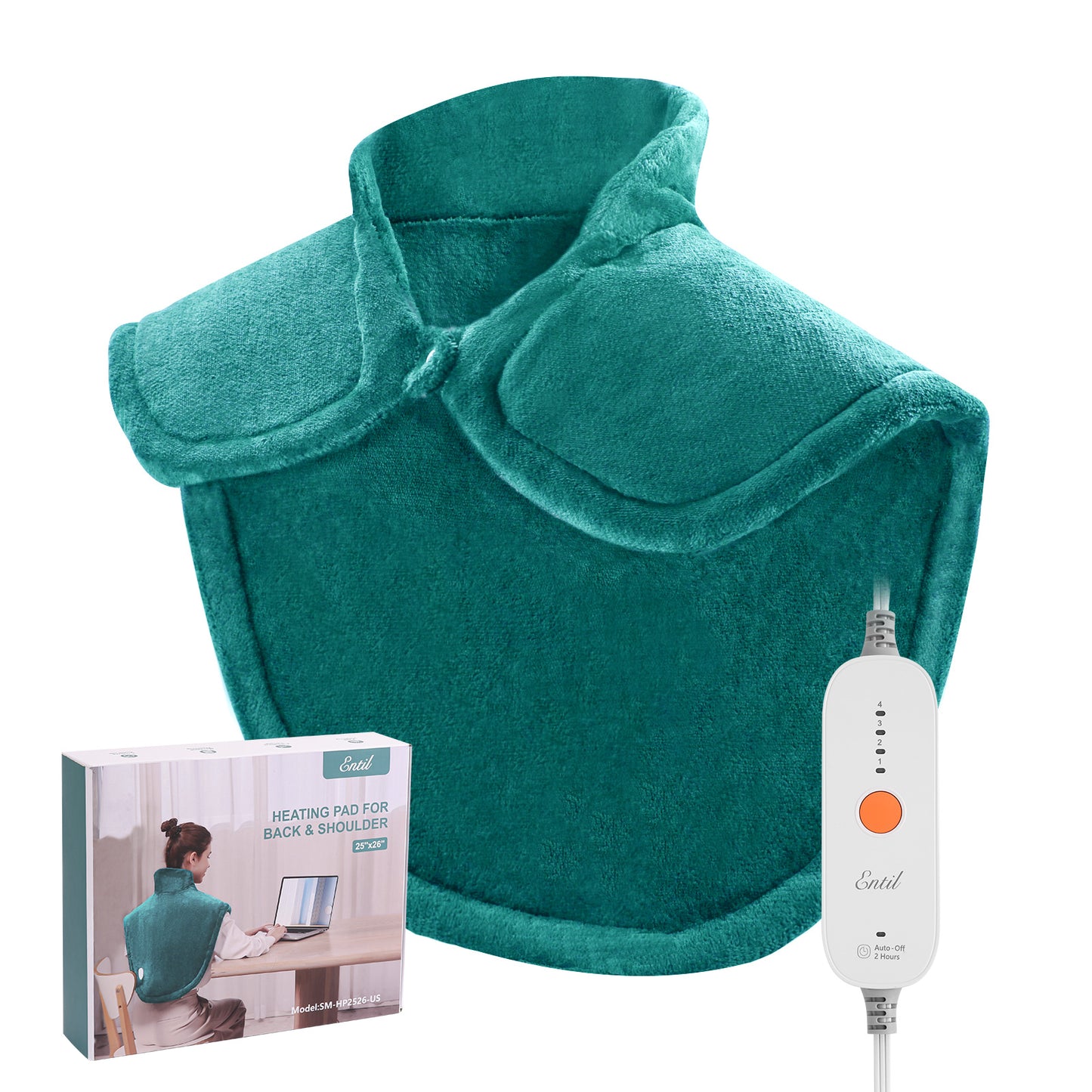 Entil Large Soft Heating Pad, Adjustable Temperature Levels, 25" x 26", Green