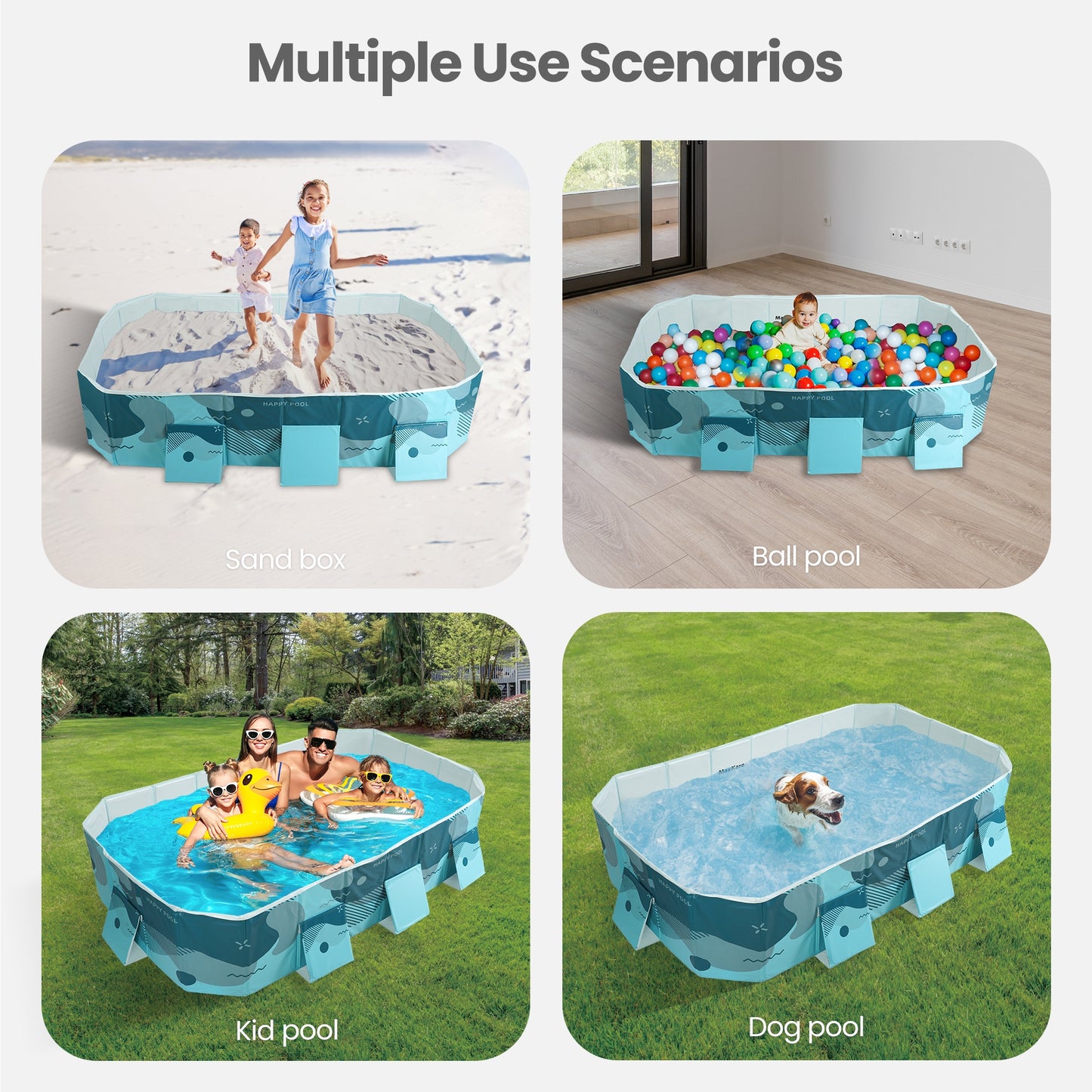 Foldable Swimming Pool, Non-Inflatable Family Pool with 3 Drainage Hole & 3 Repair Patches, Kiddie Indoor and Outdoor Fun Pool, Green