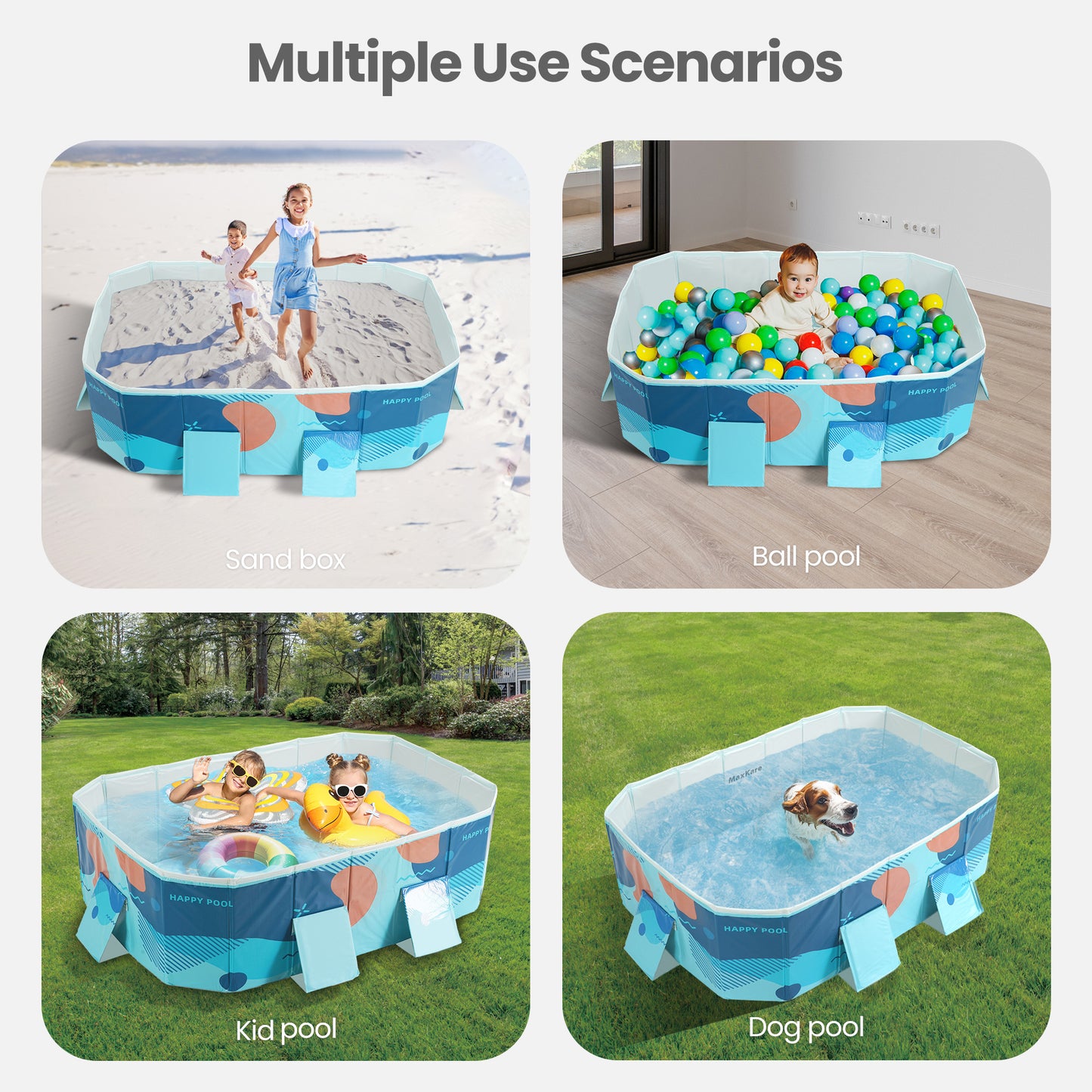 Foldable Swimming Pool, Inflatable-Free Kiddie Pet Pool with Triangle bracket & Stable PVC for Backyard, Outdoor, Indoor, Blue