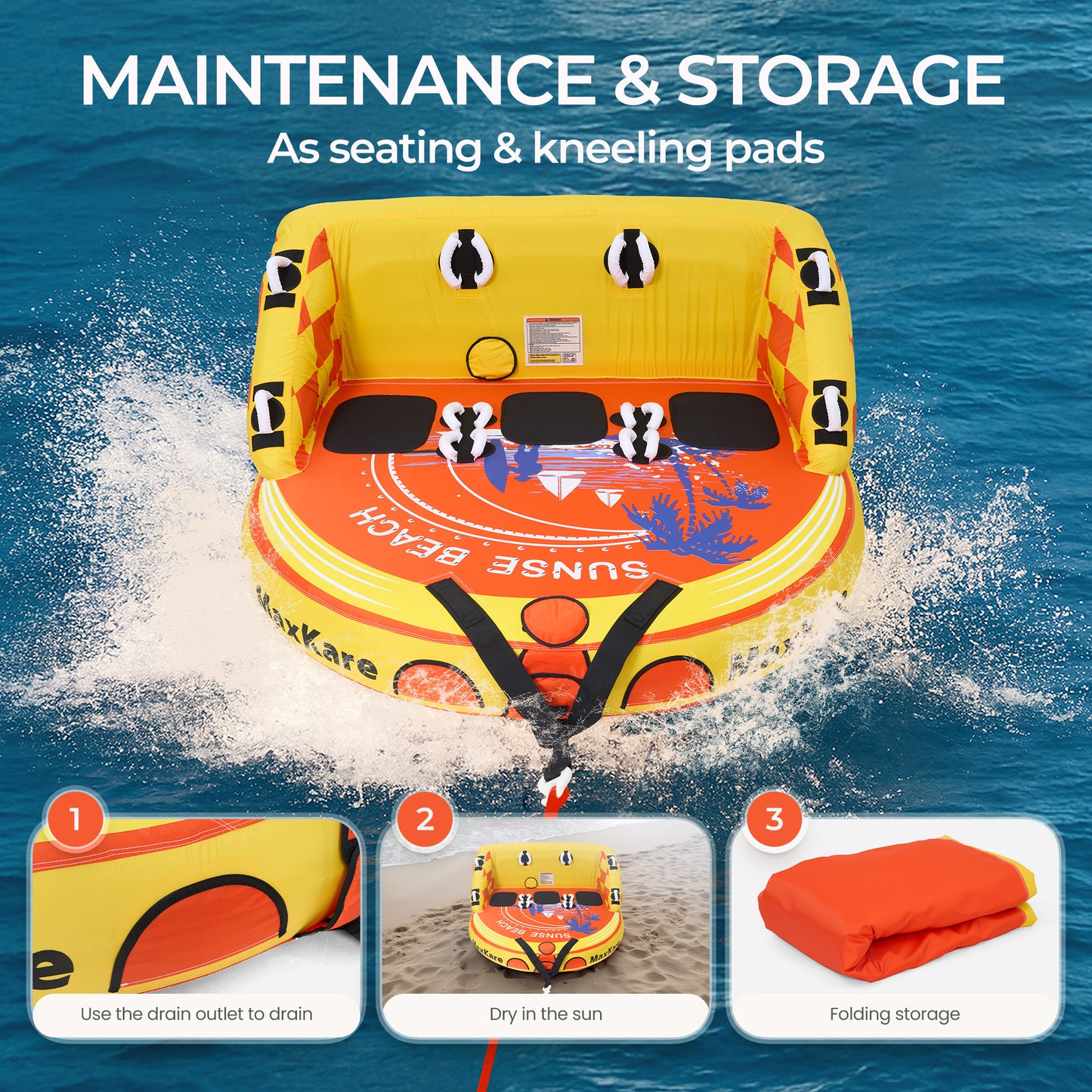 Towable Tube for Boating & Watersports, 79'' *73'' *36'', 600 Lb Capacity, Yellow