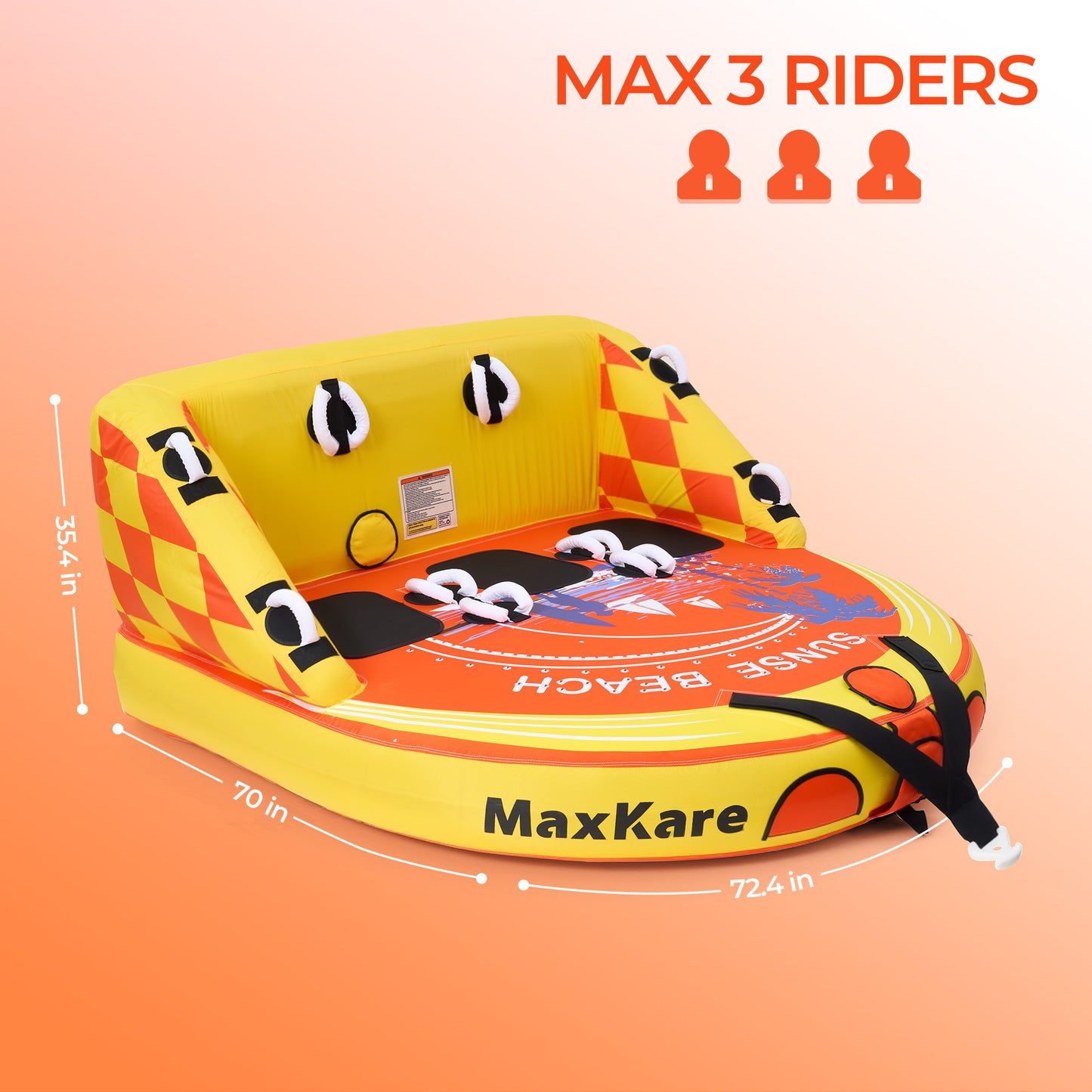 Towable Tube for Boating & Watersports, 79'' *73'' *36'', 600 Lb Capacity, Yellow
