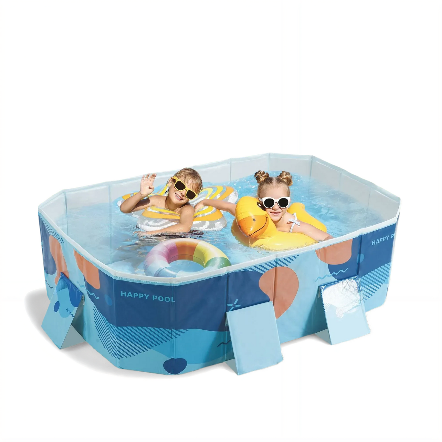 Foldable Swimming Pool, Inflatable-Free Kiddie Pet Pool with Triangle bracket & Stable PVC for Backyard, Outdoor, Indoor, Blue