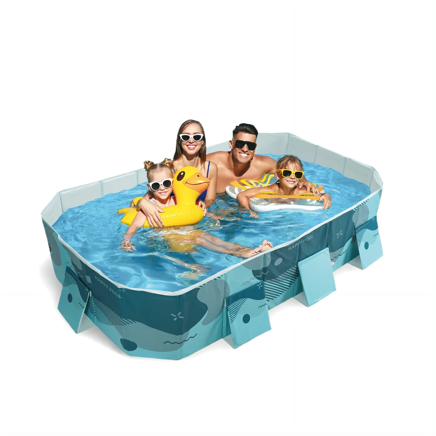 Foldable Swimming Pool, Non-Inflatable Family Pool with 3 Drainage Hole & 3 Repair Patches, Kiddie Indoor and Outdoor Fun Pool, Green