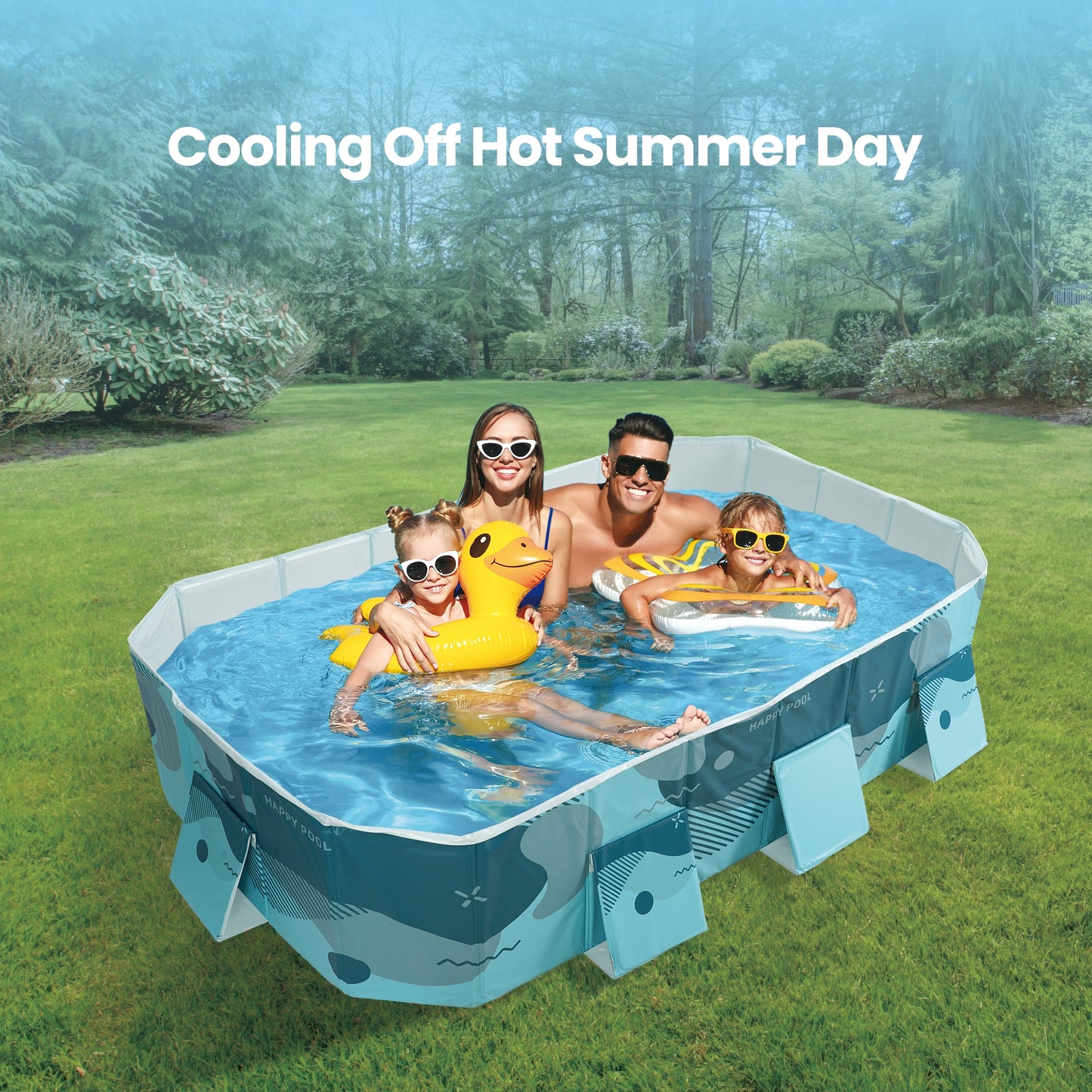 Foldable Swimming Pool, Non-Inflatable Family Pool with 3 Drainage Hole & 3 Repair Patches, Kiddie Indoor and Outdoor Fun Pool, Green