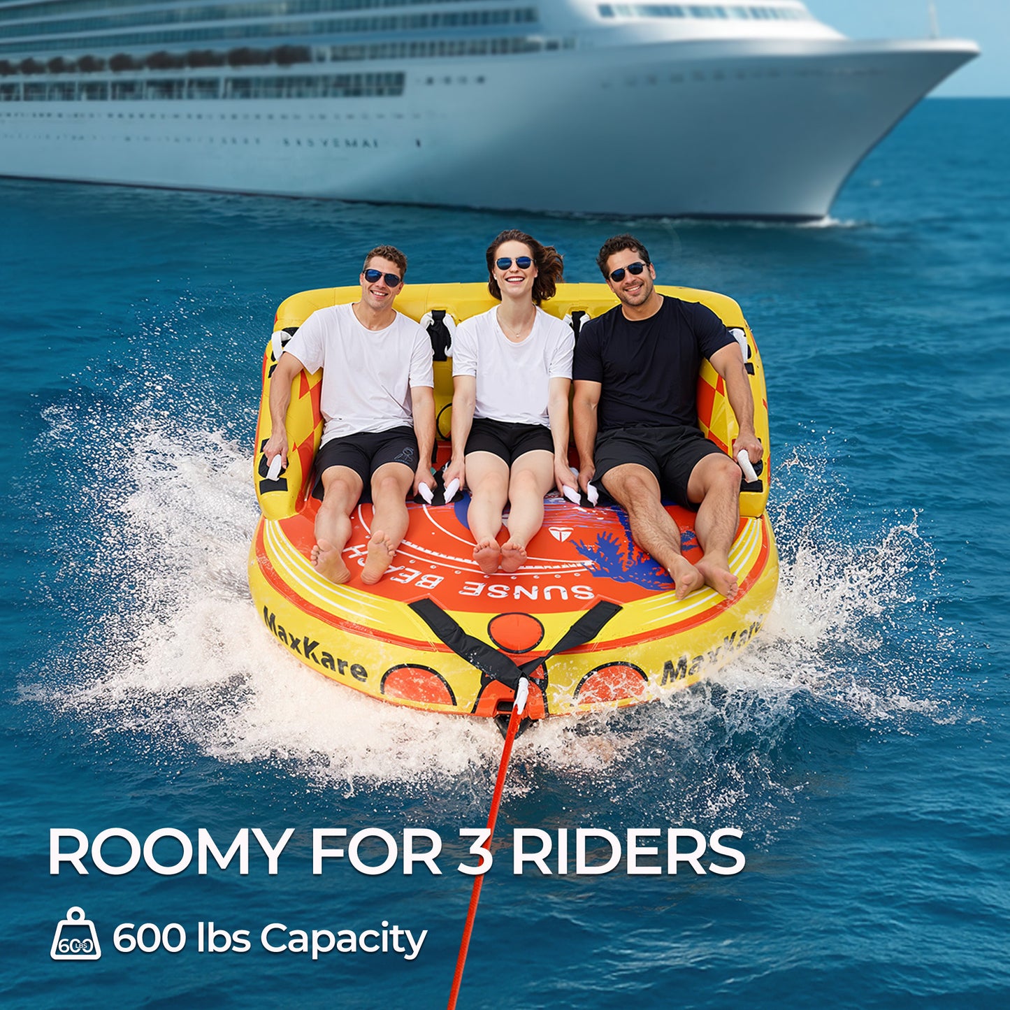 Towable Tube for Boating & Watersports, 79'' *73'' *36'', 600 Lb Capacity, Yellow