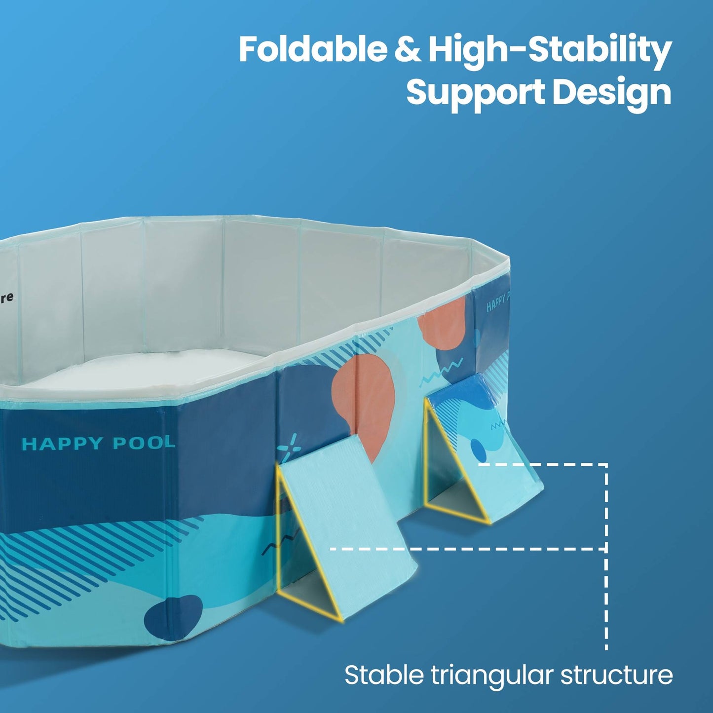 Foldable Swimming Pool, Inflatable-Free Kiddie Pet Pool with Triangle bracket & Stable PVC for Backyard, Outdoor, Indoor, Blue