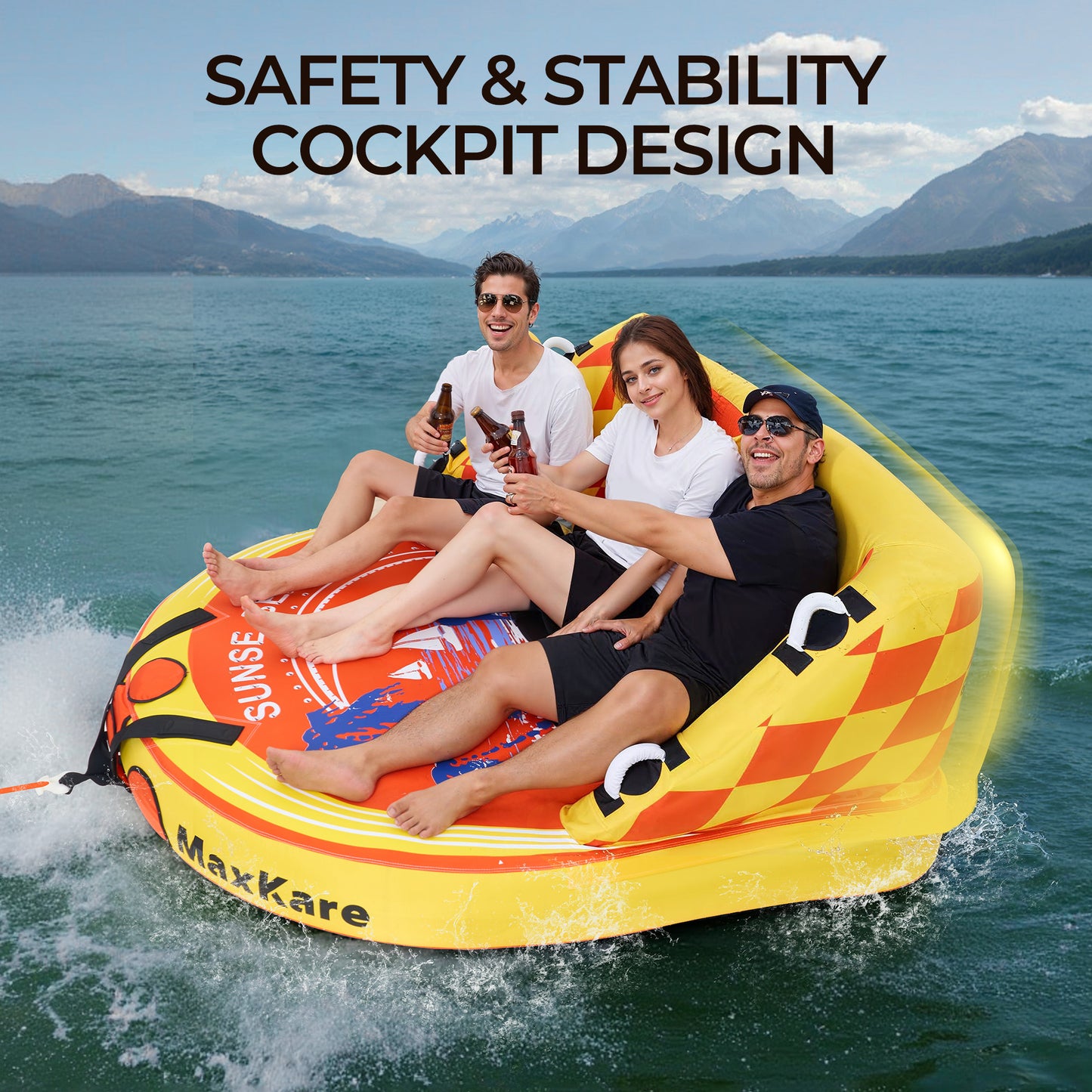 Towable Tube for Boating & Watersports, 79'' *73'' *36'', 600 Lb Capacity, Yellow