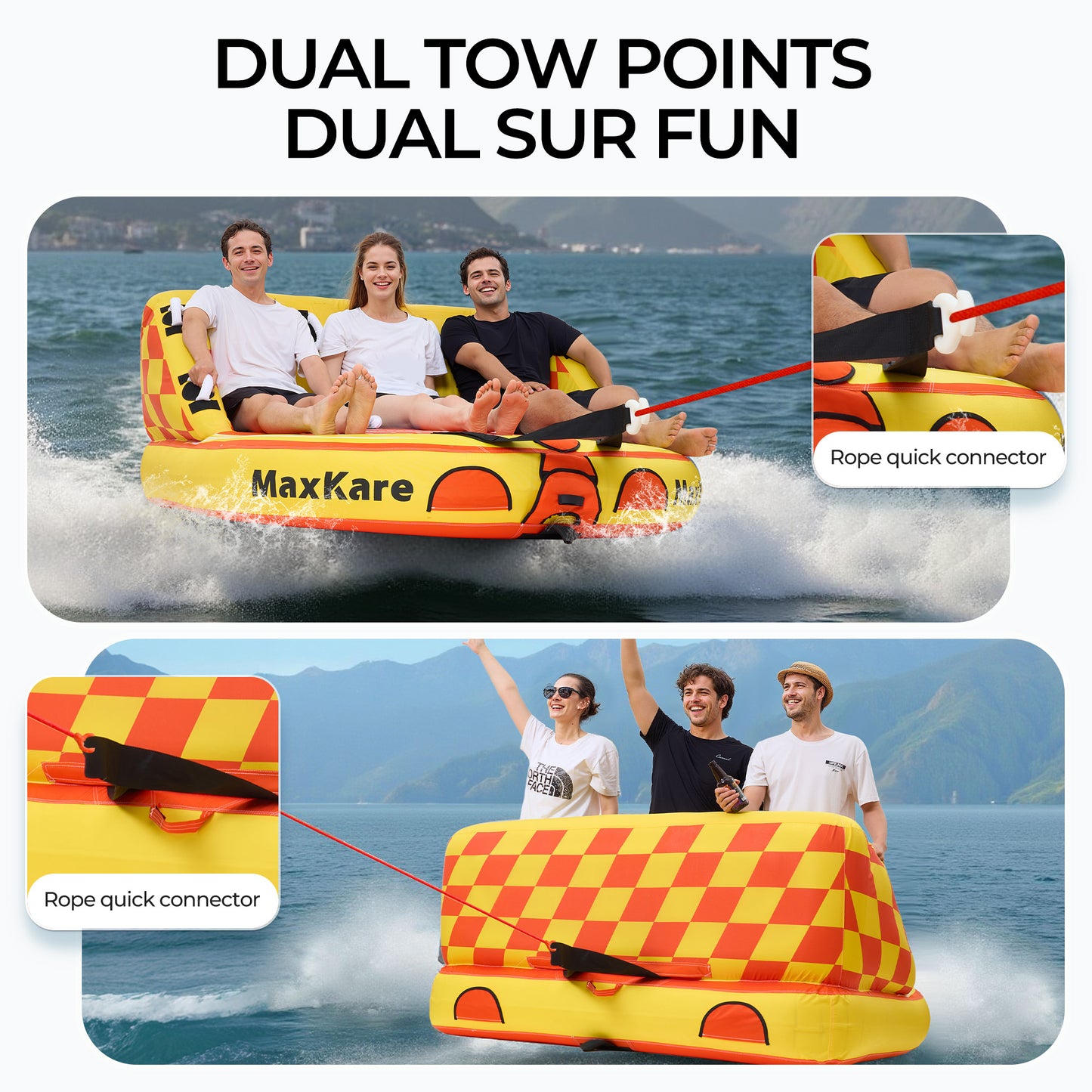 Towable Tube for Boating & Watersports, 79'' *73'' *36'', 600 Lb Capacity, Yellow