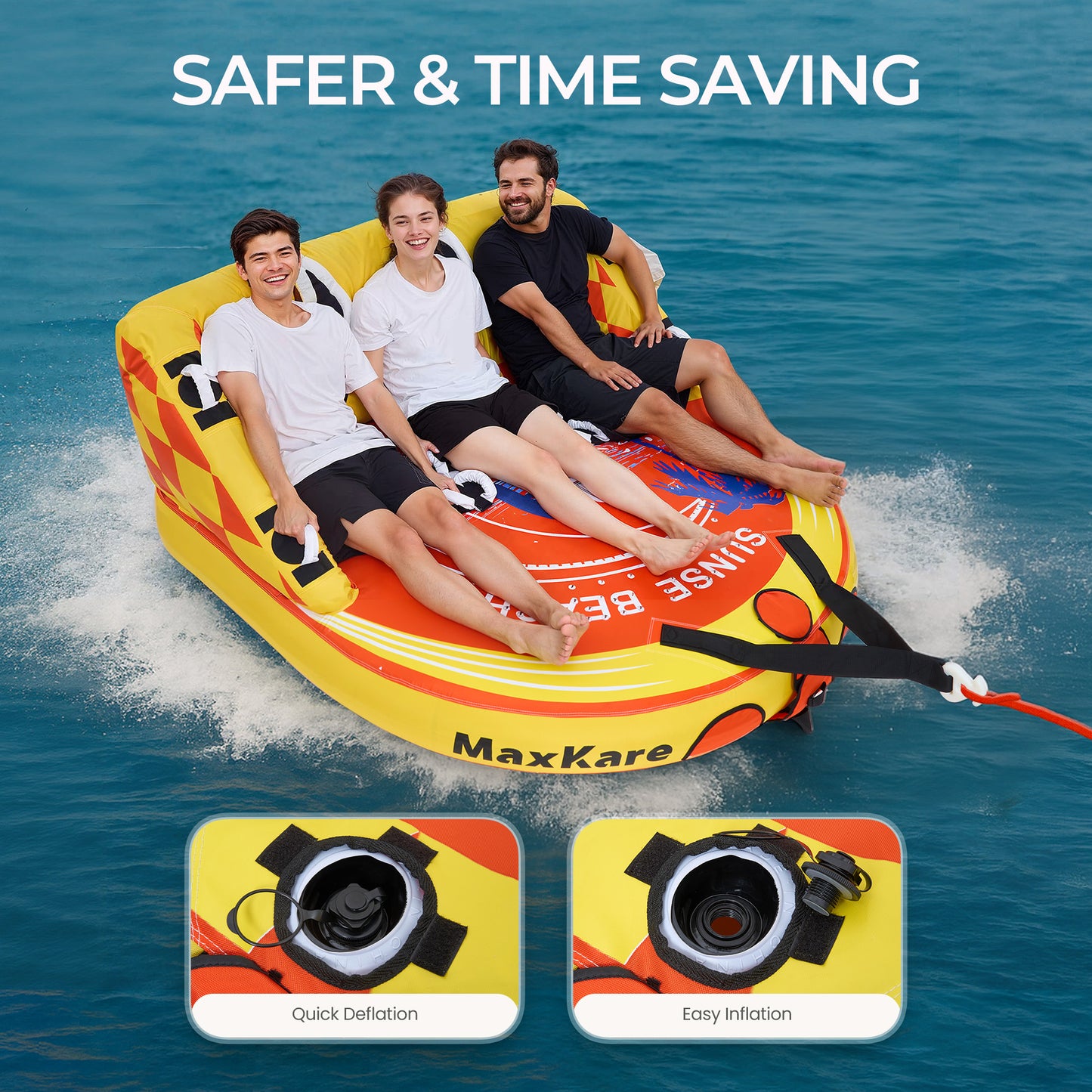 Towable Tube for Boating & Watersports, 79'' *73'' *36'', 600 Lb Capacity, Yellow