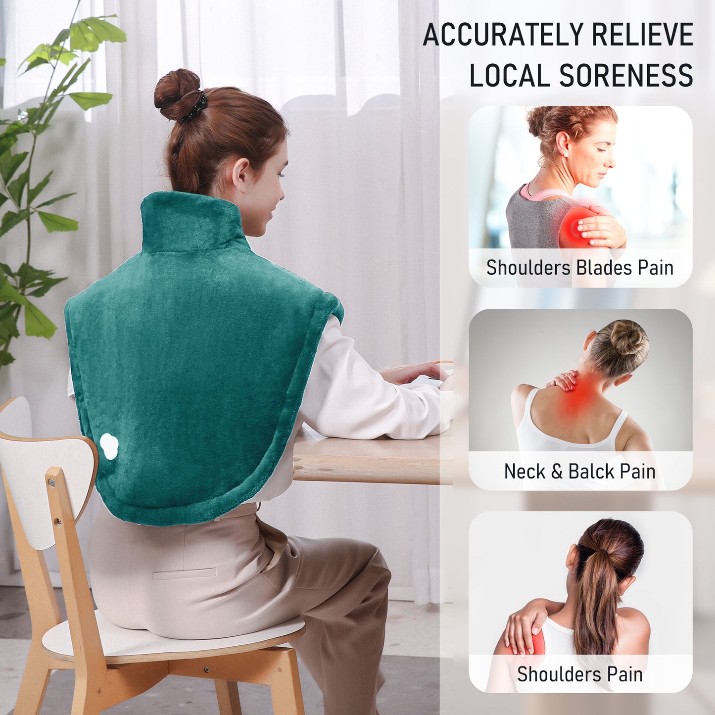 Widen Heating Pad for Neck, Shoulder & Back, with 4 Heating Levels, 2H Auto-off, 25" x 26", Green, Gift Box