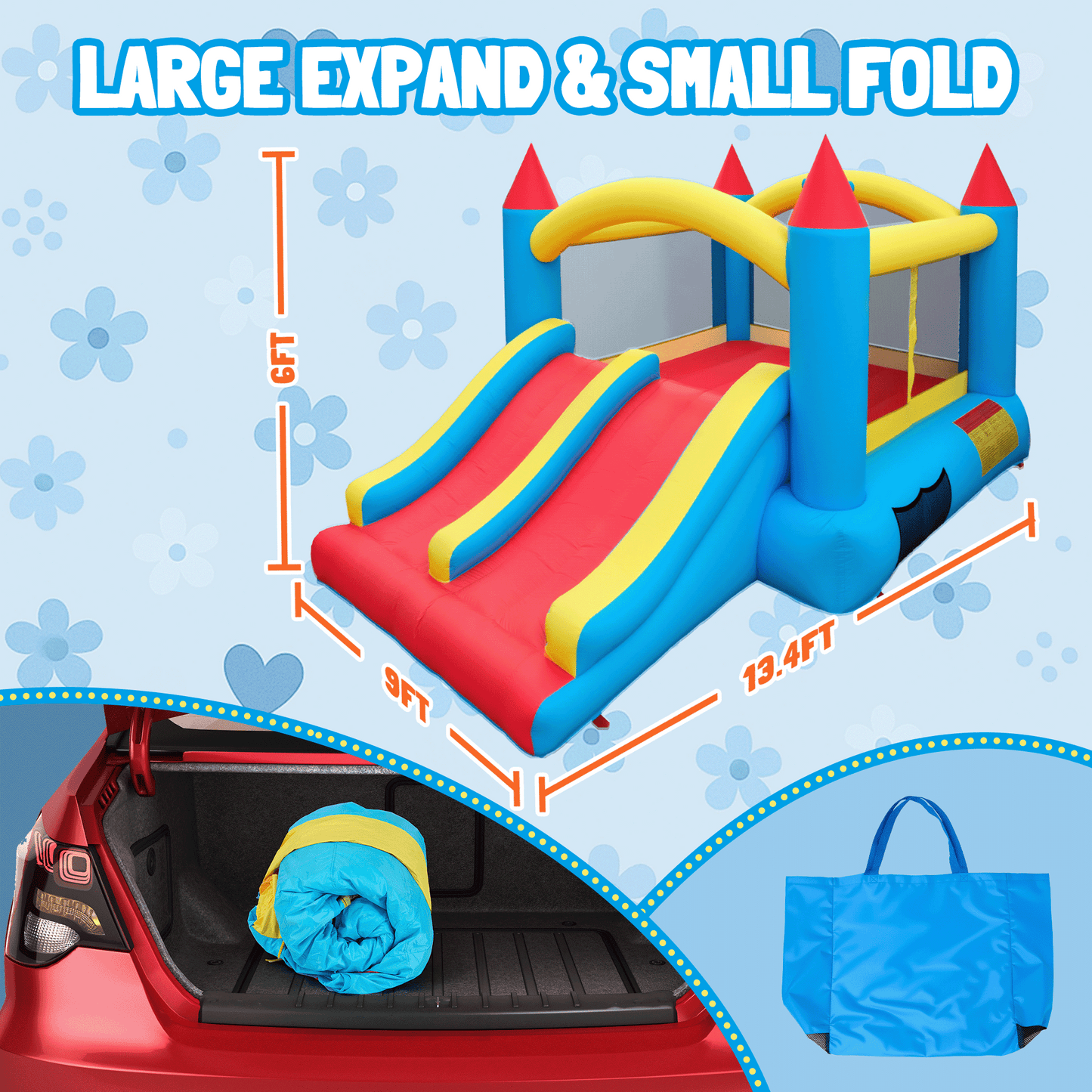 Entil Inflatable Bounce House with Dual Slides & Blower, 13.4x9x6FT, Outdoor/Indoor for Kids, FCC & CPC Certified, Blue & Red