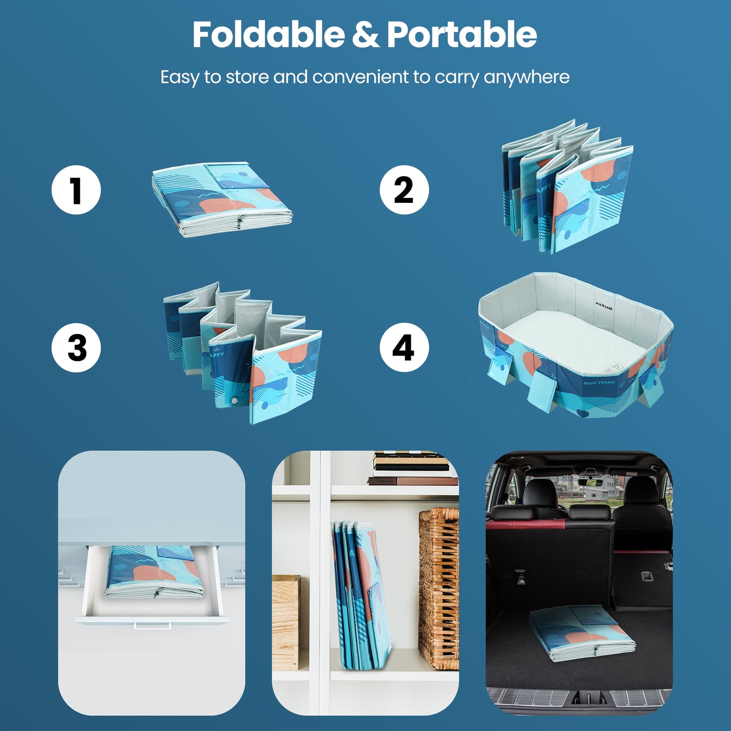 Foldable Swimming Pool, Inflatable-Free Kiddie Pet Pool with Triangle bracket & Stable PVC for Backyard, Outdoor, Indoor, Blue