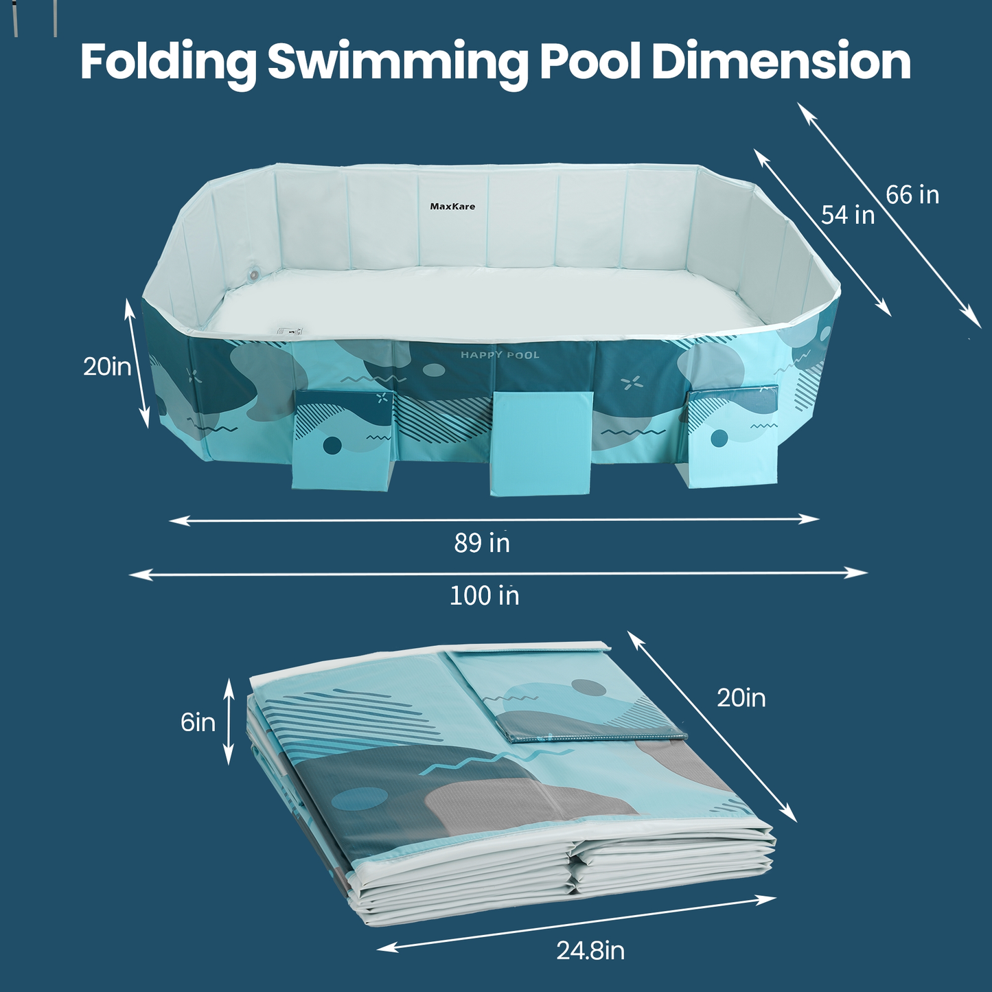 Foldable Swimming Pool, Non-Inflatable Family Pool with 3 Drainage Hole & 3 Repair Patches, Kiddie Indoor and Outdoor Fun Pool, Green