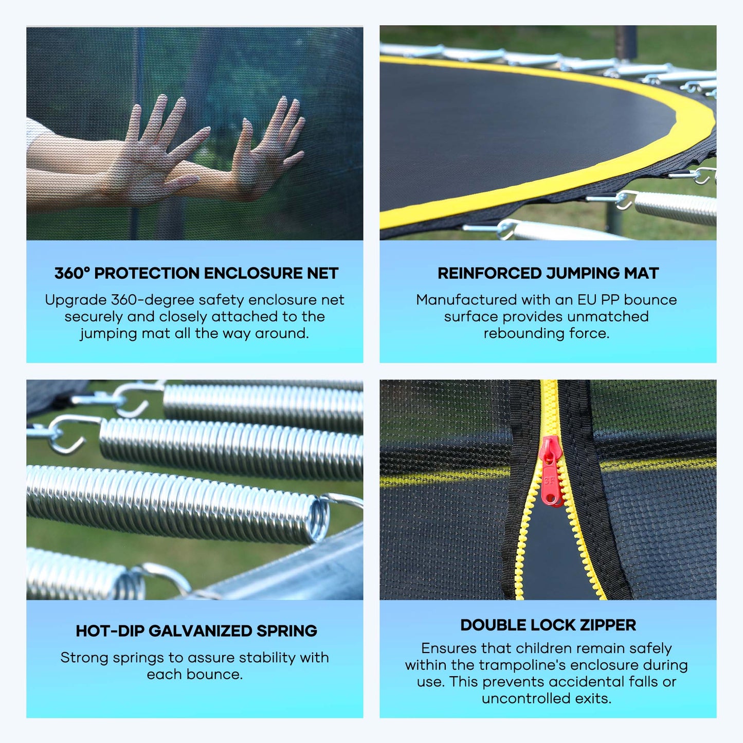 Entil 8ft Trampoline with 360 Safety Enclosure for Kids & Adults 330 lbs Weight Capacity, 360° Enclosure Net