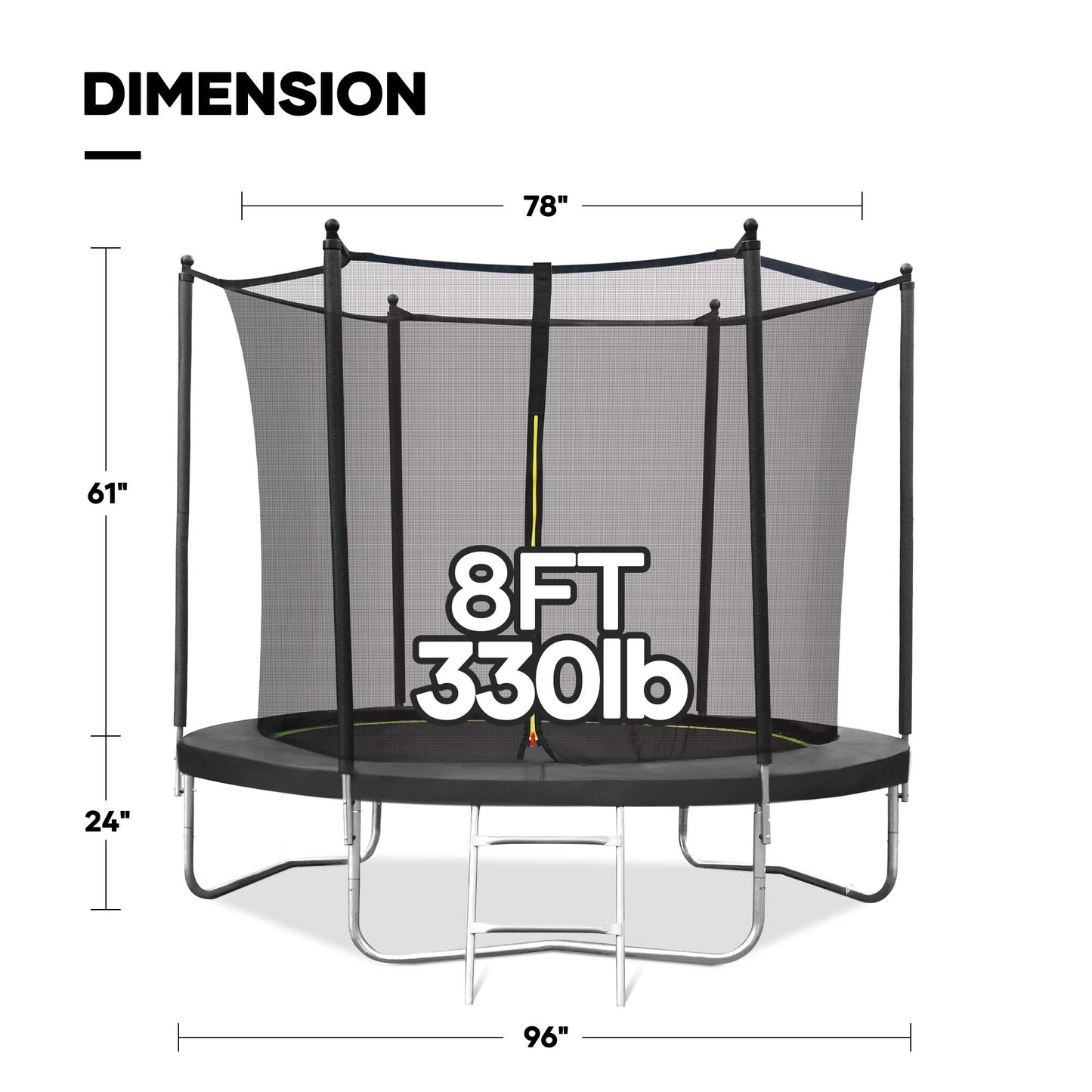 Entil 8ft Trampoline with 360 Safety Enclosure for Kids & Adults 330 lbs Weight Capacity, 360° Enclosure Net