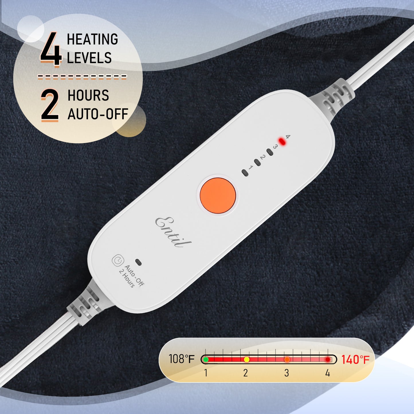 Entil Widen Heating Pad for Shoulder and Back with 4 Heating Levels, 2H Auto-off, Great Gift, Dark Blue,25" x 26"