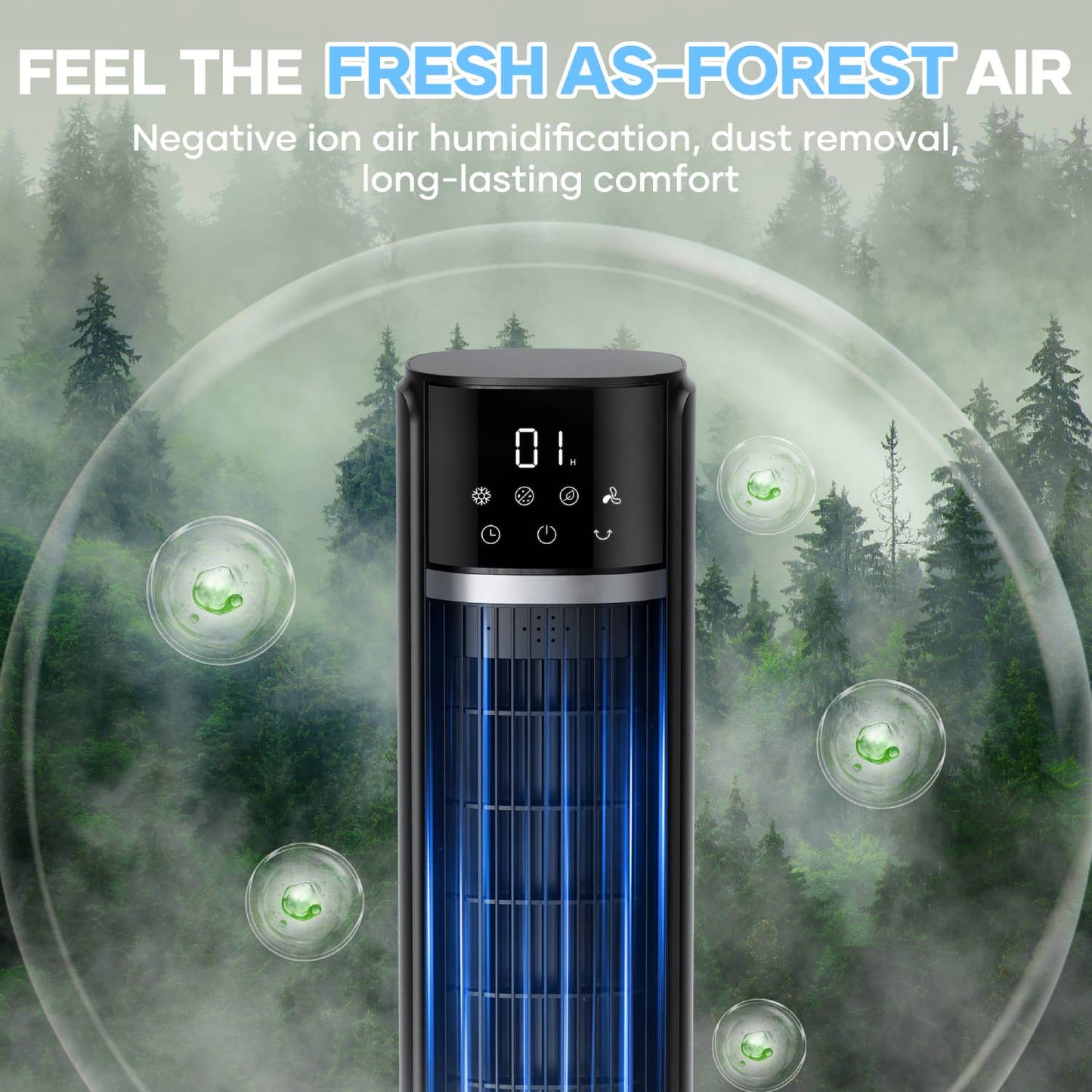Entil Tower Fan with 40", Remote Controller, 3 Modes, 3 Speeds, 75° Oscillating Air Cooler, Black