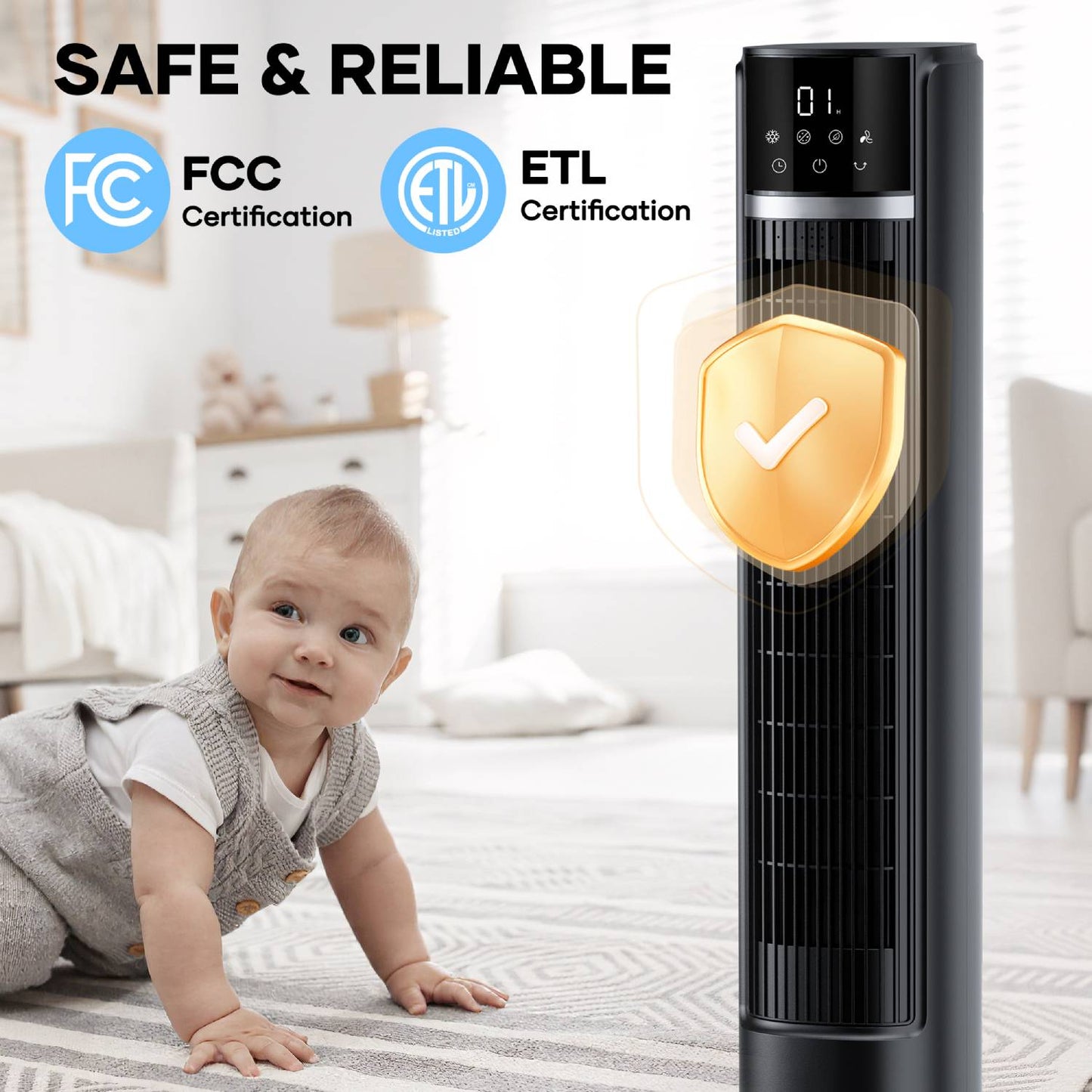 Entil Tower Fan with 40", Remote Controller, 3 Modes, 3 Speeds, 75° Oscillating Air Cooler, Black