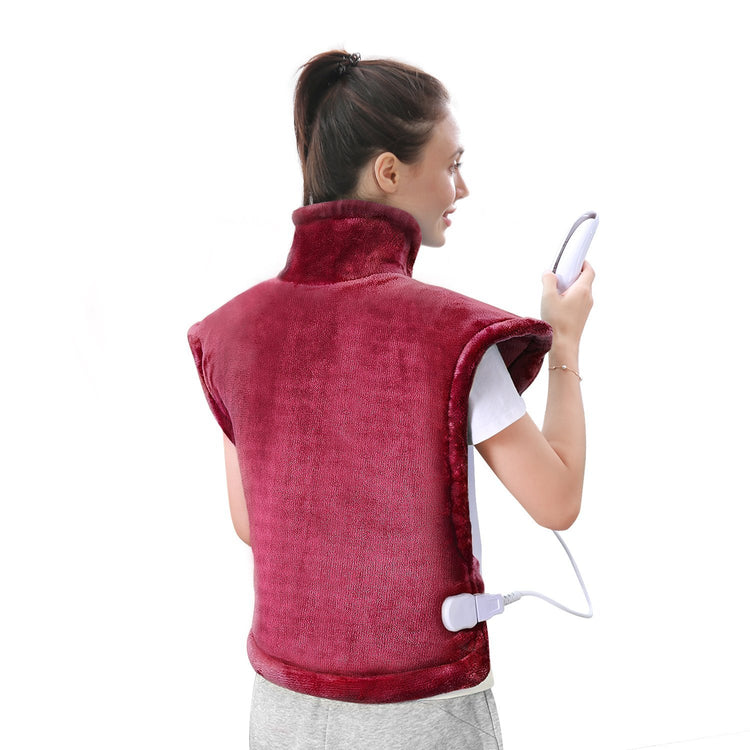 Large Heating Pad for Neck, Back and Shoulder, 24"x33" Heat Wrap with Fast-Heating and 5 Levels Temperature Settings, 2 Hours Auto Shut Off, Machine Washable - Red - NAIPO
