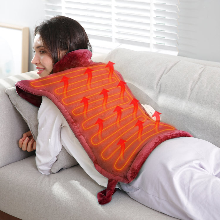 Large Heating Pad for Neck, Back and Shoulder, 24"x33" Heat Wrap with Fast-Heating and 5 Levels Temperature Settings, 2 Hours Auto Shut Off, Machine Washable - Red - NAIPO