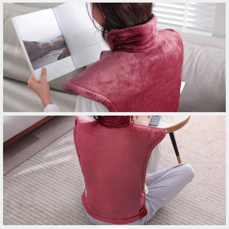 Large Heating Pad for Neck, Back and Shoulder, 24"x33" Heat Wrap with Fast-Heating and 5 Levels Temperature Settings, 2 Hours Auto Shut Off, Machine Washable - Red - NAIPO