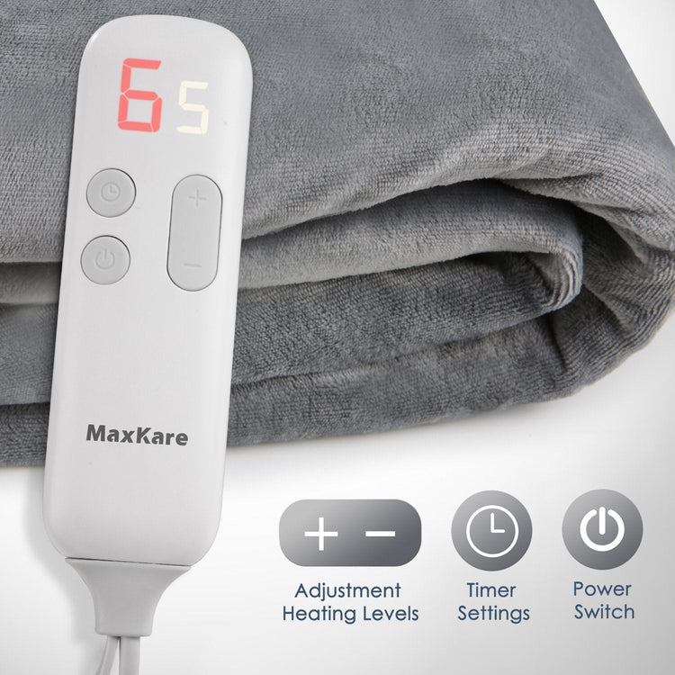 MaxKare Electric Blanket Heated Throw Flannel & Sherpa Fast Heating Blanket 50" x 60", ETL Certification with 6 Heating Levels & 5 Auto-Off Timing Settings, Home Use & Machine Washable, Grey & White - NAIPO