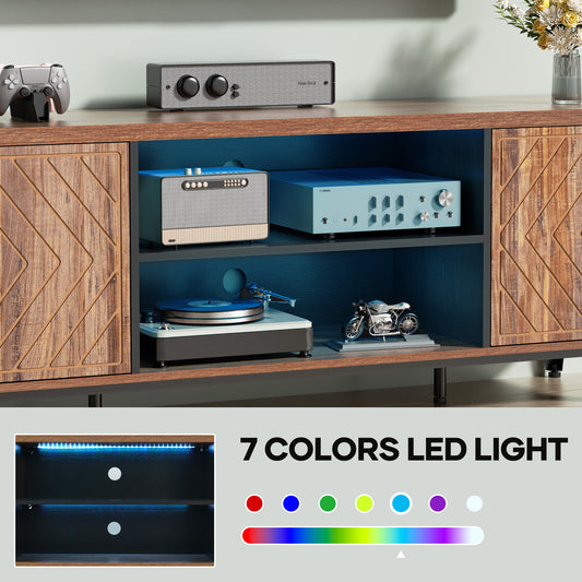 Entil TV stand with Charging Station and LED Lights, Entertainment Center,  Brown