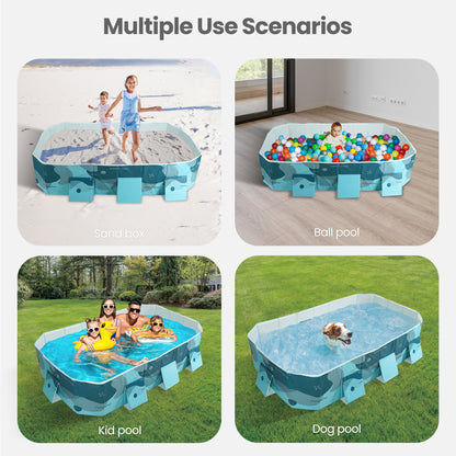 Foldable Swimming Pool, Non-Inflatable Family Pool with 3 Drainage Hole & 3 Repair Patches, Kiddie Indoor and Outdoor Fun Pool, Green