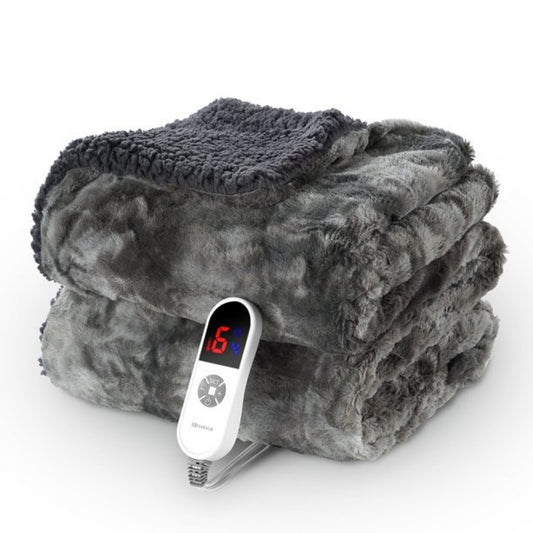 Electric Blanket Queen Size 84"x90" Heated Blanket Flannel & Shu Velveteen with 6 Heating Levels, 10Hours Timer, Tie-Dye Black