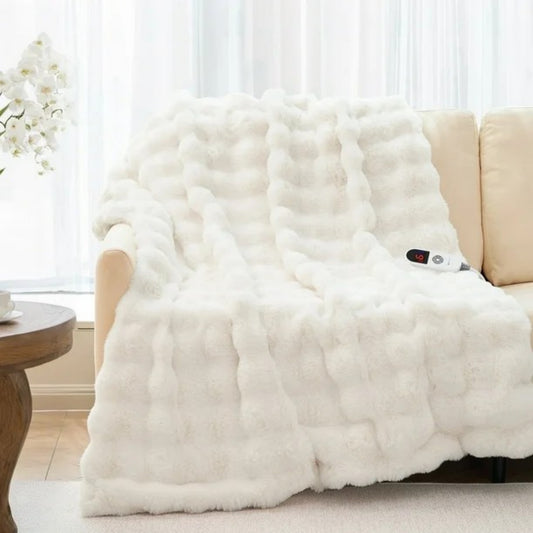 Electric Blanket 84" x 90", Soft Faux Fur Heated Blanket with Large LED Display, 6 Heating Levels, 10 Hours Timer, Machine Washable - Tie-Dye Off White