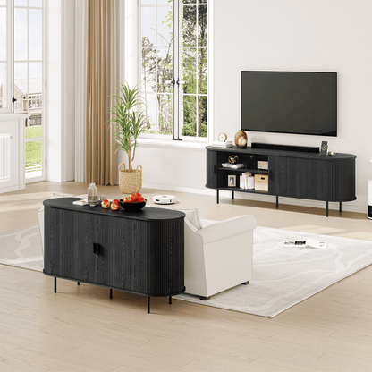 Entil TV Stand with Charging Station and LED Lights, TV Stand, Black