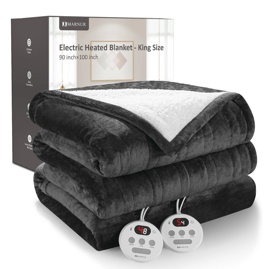 Electric Heated Blanket King Size 90 '' x100'', Fast Heating, 10 Heating Levels, 10H Timers, Preheat Function Machine Washable -Gray