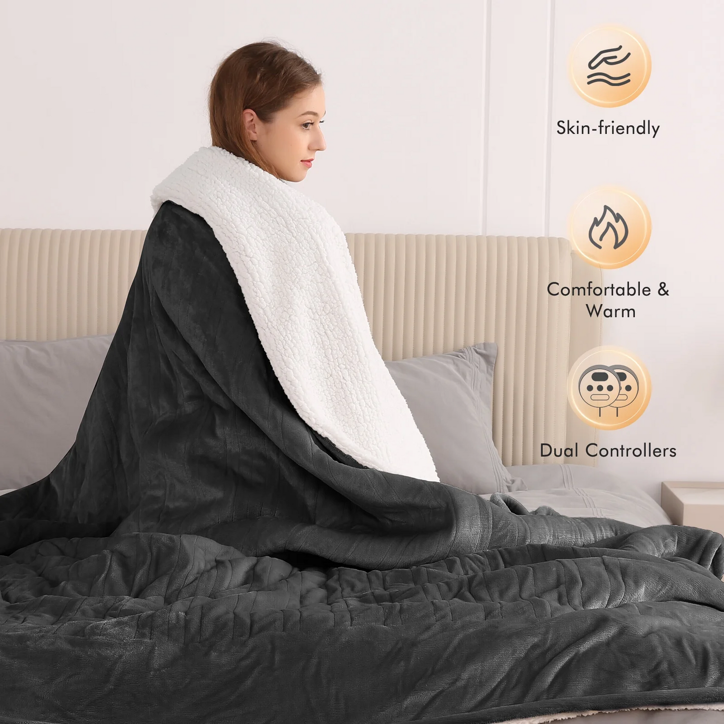 Electric Heated Blanket King Size 90 '' x100'', Fast Heating, 10 Heating Levels, 10H Timers, Preheat Function Machine Washable -Gray