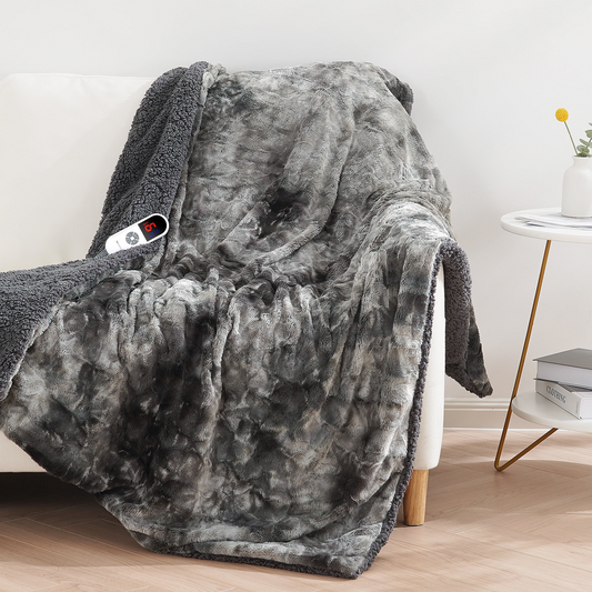 Electric Throw Blanket 50" x 72", Soft Faux Fur, 10 Heating Levels, 4 Hours Timer - Brown