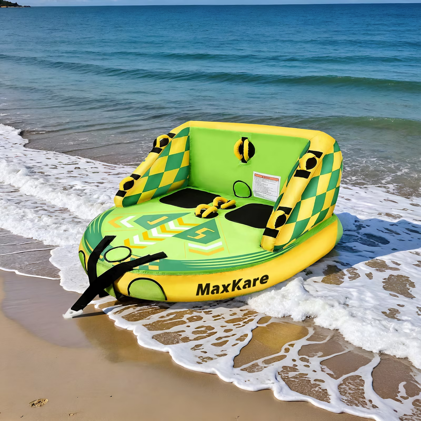 2 Person Inflatable Towable Tube for Boating 69'' × 66'' × 33'', Green