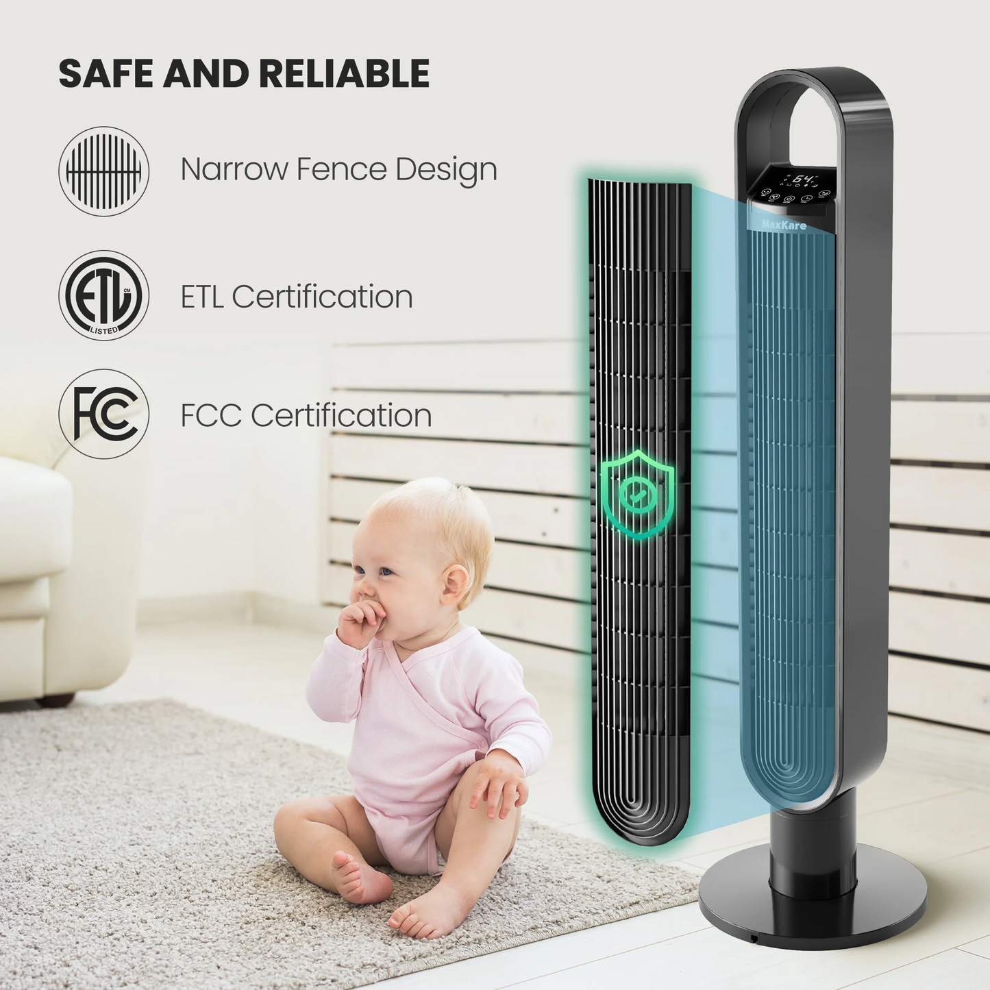 40'' Tower Fan with Remote, 3 Modes & 3 Wind Speeds, LED Display with Touch Control, 75° Oscillating Quiet Cooling, Timer setting, Space-Saving