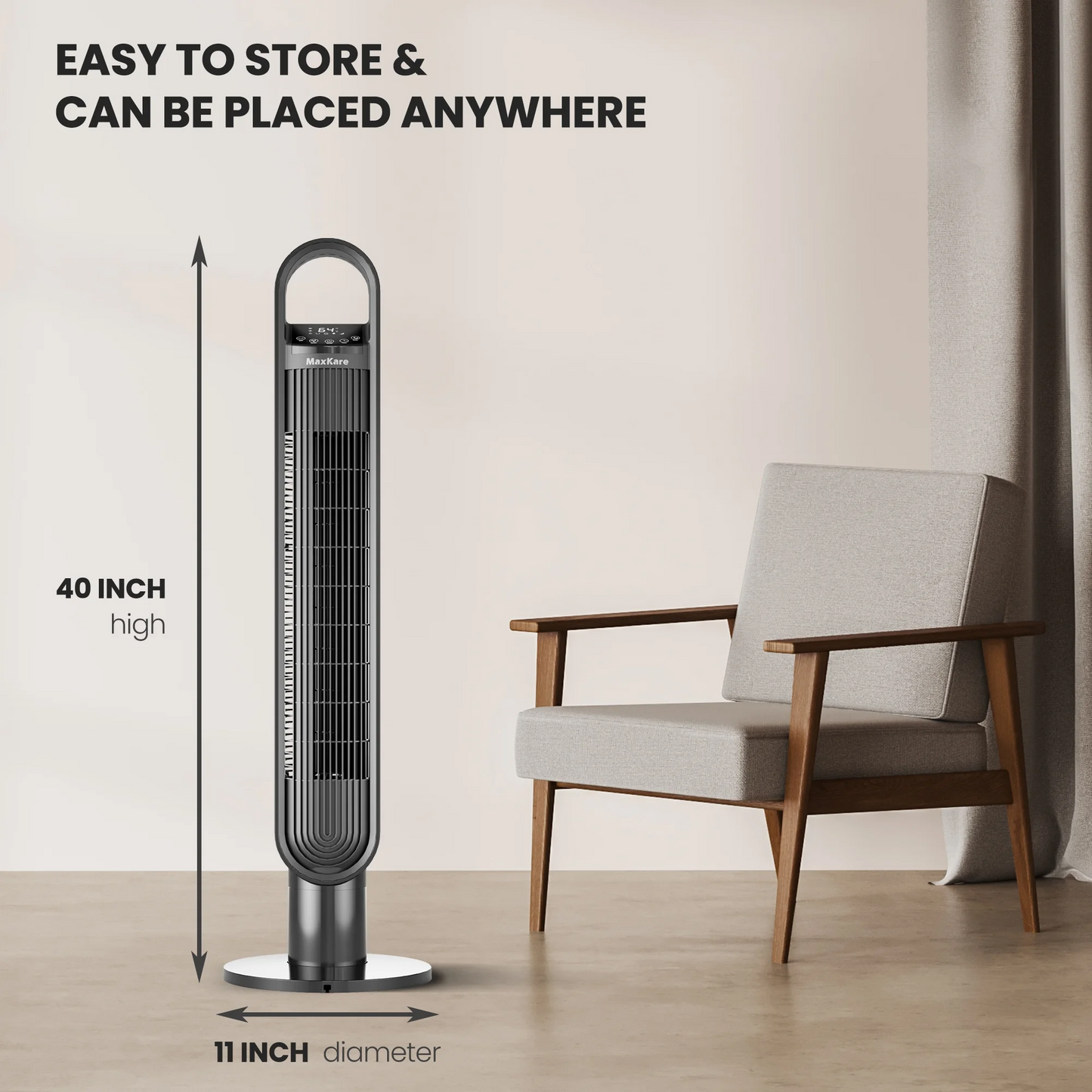 40'' Tower Fan with Remote, 3 Modes & 3 Wind Speeds, LED Display with Touch Control, 75° Oscillating Quiet Cooling, Timer setting, Space-Saving