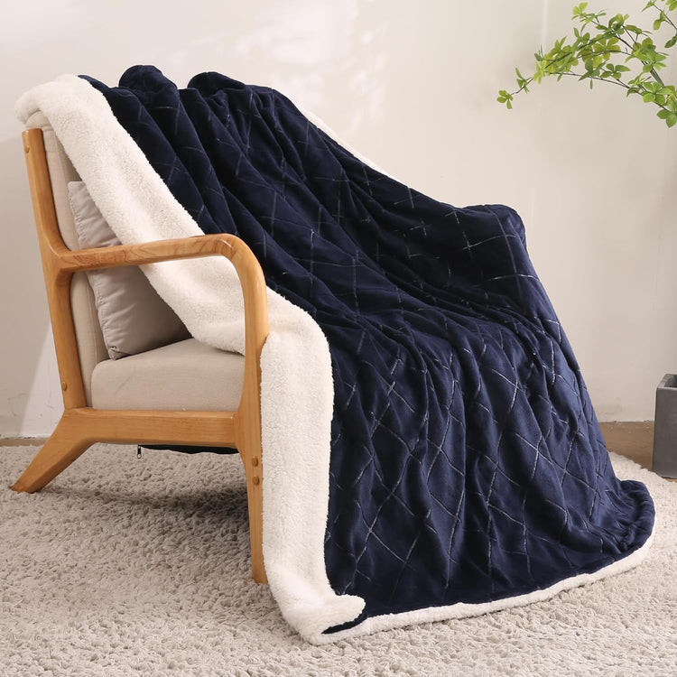 Electric Heated Throw Blanket with 6 Heating Levels, 4 Timers, Dark Blue Flannel & Sherpa 50"x 60"