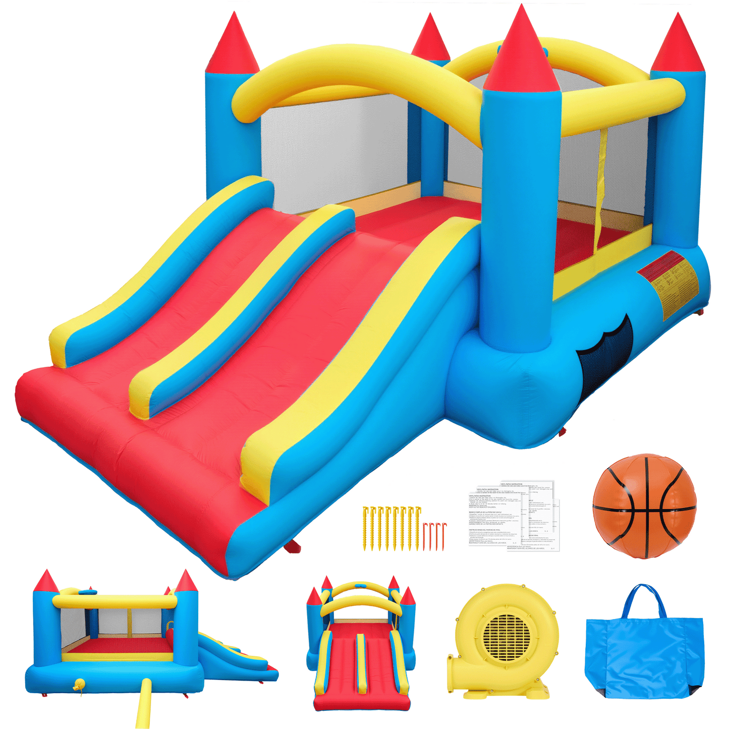 Entil Inflatable Bounce House with Dual Slides & Blower, 13.4x9x6FT, Outdoor/Indoor for Kids, FCC & CPC Certified, Blue & Red