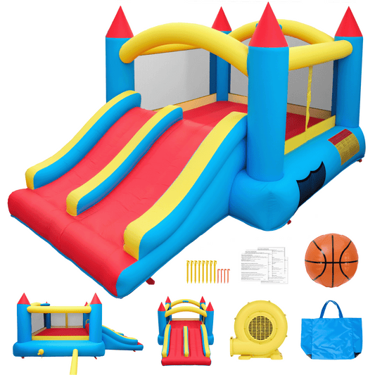Entil Inflatable Bounce House with Dual Slides & Blower, 13.4x9x6FT, Outdoor/Indoor for Kids, FCC & CPC Certified, Blue & Red