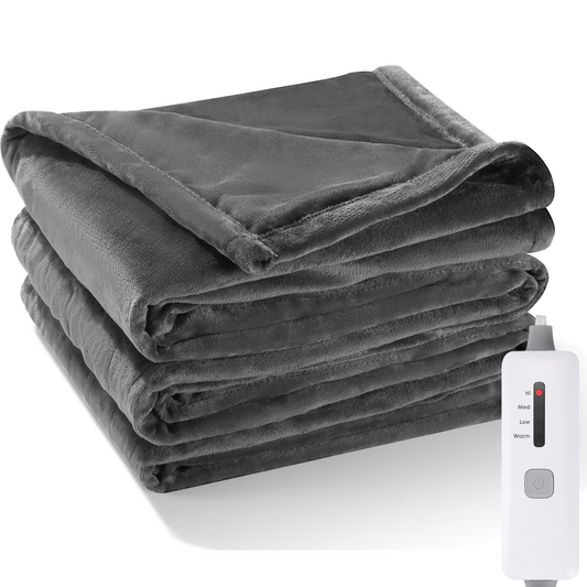 Entil 62" x 84" Electric Heated Blanket with 4 Heating Levels & 10H Auto-off, One Touch Operation, ETL & FCC Certification, Flannel, Gray