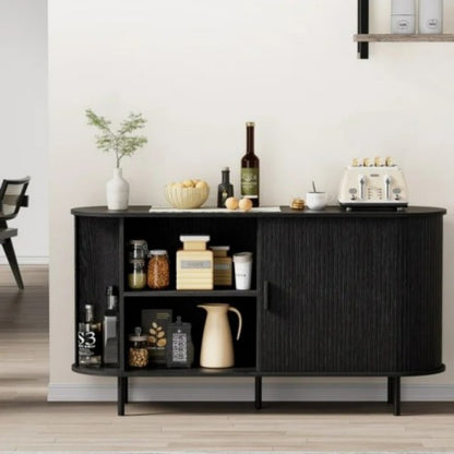 Sideboard Buffet Cabinet 55" Storage Cabinet with 2 Sliding Tambour Doors, Adjustable Shelves for Kitchen Office Bedroom Hallway Entryway, Black