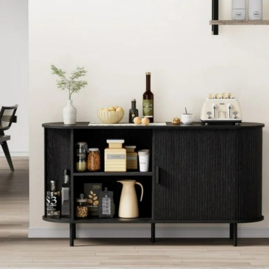 Sideboard Buffet Cabinet 55" Storage Cabinet with 2 Sliding Tambour Doors, Adjustable Shelves for Kitchen Office Bedroom Hallway Entryway, Black
