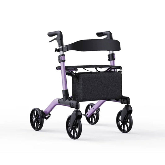Rollator Walker 8" Wheels with Seat & Padel for Seniors, Use as Transport Wheelchair or Walker, Removable Armrest & Backrest, Foldable, 300Lbs, Adjustable Handles