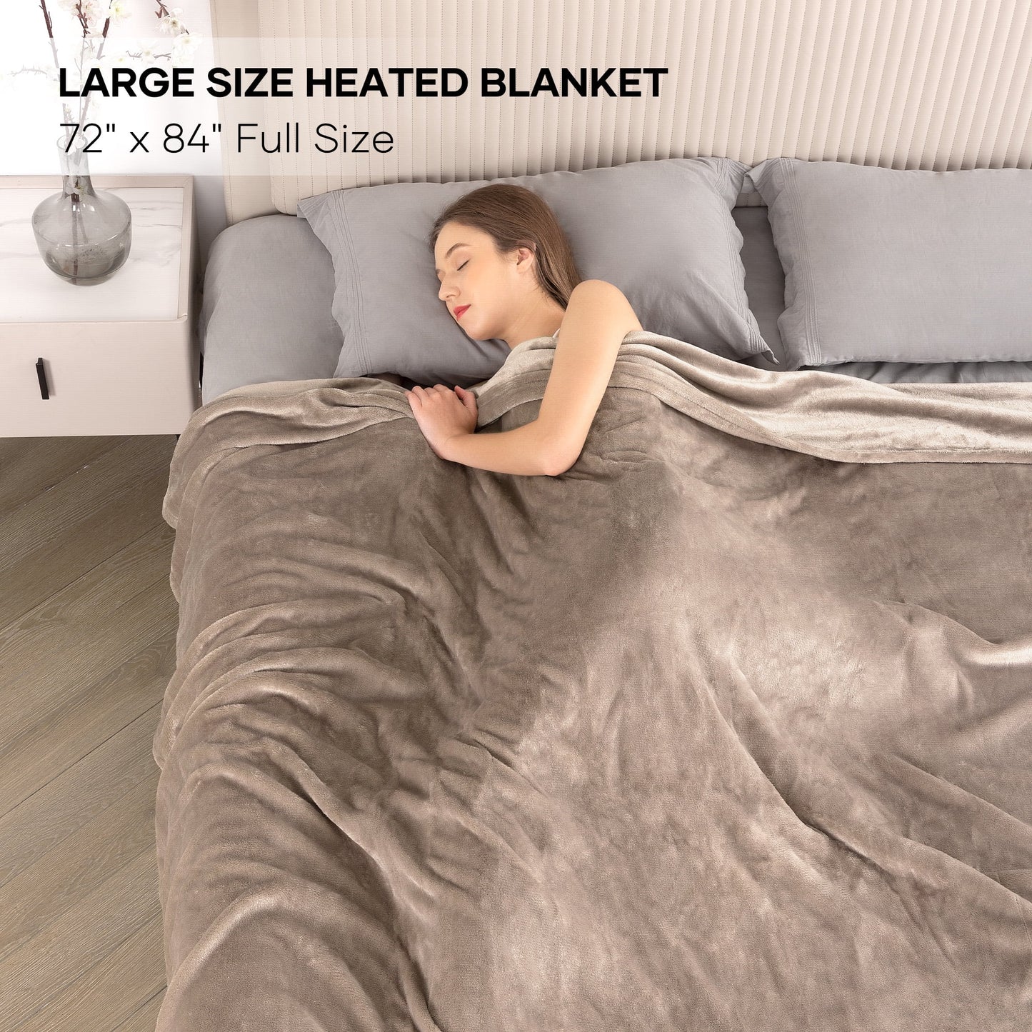 Electric Heated Blanket 72" x 84" Full Size with 10H Auto-off,4 Heating Levels, Flannel - Linen
