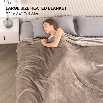 Electric Heated Blanket 72" x 84" Full Size with 10H Auto-off,4 Heating Levels, Flannel - Linen