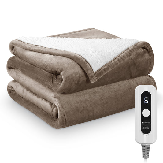 Electric Blanket 72" x 84" Full Size, Flannel & Shu Velvet, Fast Heating, 6 Heating Levels, 10 Hours Timer, Linen