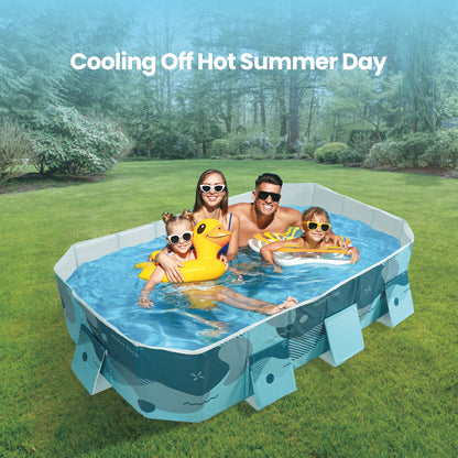 Foldable Swimming Pool, Non-Inflatable Family Pool with 3 Drainage Hole & 3 Repair Patches, Kiddie Indoor and Outdoor Fun Pool, Green
