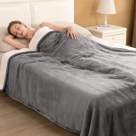 Entil Full Size Electric Heated Blanket with 6 Optional Heating Levels, 10 H Auto-off, Flannel & Shu Velveteen, 72'' x 84'', Gray