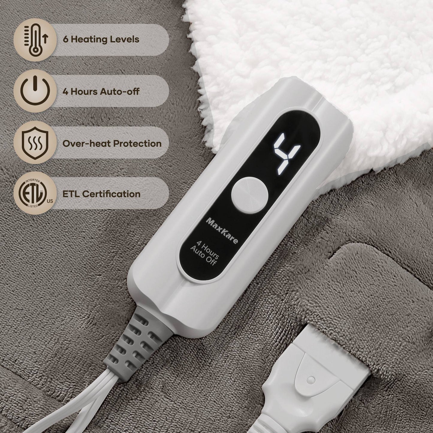 Entil Heated Throw Blanket with 4H Timers, 6 Level Heating, Super Soft Flannel, Ideal Gift